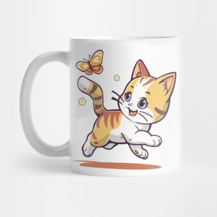 Kitten plays with a butterfly. Mug